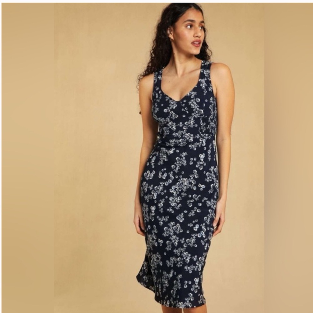Rouje Navy Floral Midi Dress Paolini, NWT size 8